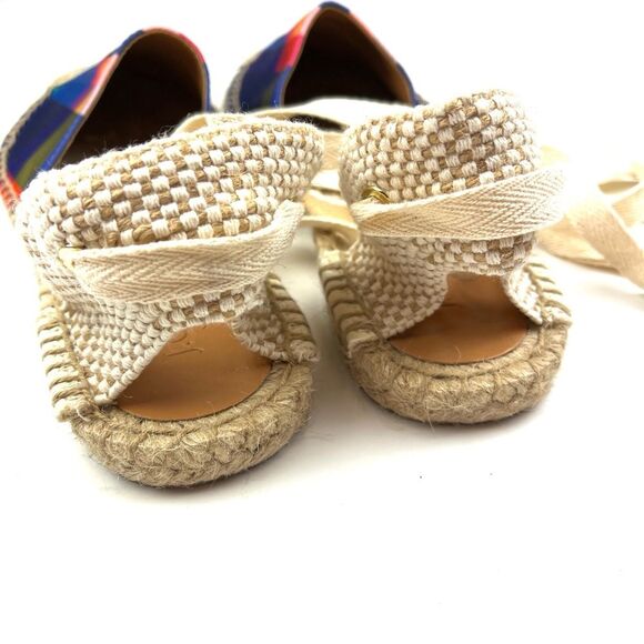 NWOT J. Crew Navy Madras Lace Up D’Orsay Flat Espadrille Sandals size 7.5 - Picture 5 of 7